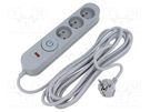 Plug socket strip: protective; Sockets: 3; 230VAC; 10A; grey; 1.5m PLASTROL