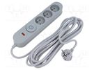 Plug socket strip: protective; Sockets: 3; 230VAC; 10A; grey; 3m PLASTROL