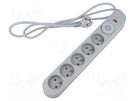 Plug socket strip: protective; Sockets: 5; 230VAC; 10A; grey; 1.5m PLASTROL