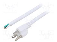 Cable; 3x14AWG; NEMA 5-15 (B) plug,wires; PVC; 3.5m; white; 13A LIAN DUNG