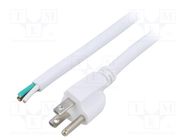 Cable; 3x14AWG; NEMA 5-15 (B) plug,wires; PVC; 5m; white; 13A; 125V LIAN DUNG