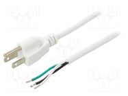Cable; 3x18AWG; NEMA 5-15 (B) plug,wires; PVC; 2m; white; 10A; 125V LIAN DUNG