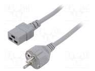 Cable; 3x1mm2; CEE 7/7 (E/F) plug,IEC C19 female; PVC; 2m; grey LIAN DUNG