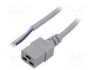Cable; 3x1.5mm2; IEC C19 female,wires; PVC; Len: 1.8m; grey; 16A LIAN DUNG