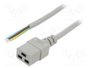 Cable; 3x1.5mm2; IEC C19 female,wires; PVC; Len: 2m; grey; 16A; 250V LIAN DUNG