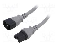 Cable; 3x14AWG; IEC C14 male,IEC C15 female; PVC; 5m; grey; 15A LIAN DUNG