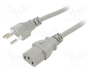 Cable; 3x1mm2; IEC C13 female,SEV-1011 (J) plug; PVC; 3m; grey LIAN DUNG