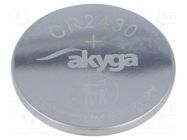 Battery: lithium; CR2430,coin; 3V; 270mAh; non-rechargeable AKYGA BATTERY
