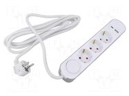 Extension lead; 3x1.5mm2; Sockets: 5; PVC; white; 3m; 16A PLASTROL