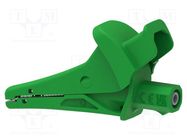 Crocodile clip; 20A; green; Grip capac: max.25mm; Socket size: 4mm ELECTRO-PJP