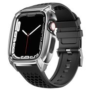 Kingxbar CYF148 2in1 armored case for Apple Watch 9, 8, 7 (45 mm) made of stainless steel with a silver strap, Kingxbar