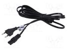Cable; 2x0.5mm2; CEE 7/16 (C) plug,IEC C7 female; PVC; 3m; black AKYGA