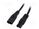 Cable; 2x0.5mm2; IEC C7 female,IEC C8 male; PVC; 1.5m; black; 2.5A AKYGA