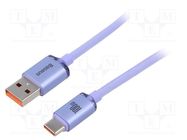 Cable; USB 2.0; USB A plug,USB C plug; 1.2m; violet; textile; 100W BASEUS
