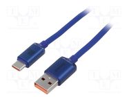 Cable; USB 2.0; USB A plug,USB C plug; 2m; blue; textile; 100W BASEUS