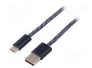 Cable; USB 2.0; USB A plug,USB C plug; 1m; dark grey; textile BASEUS