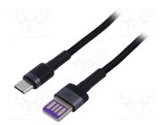 Cable; USB A plug double sided,USB C plug; 1m; black; textile BASEUS