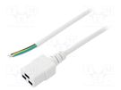 Cable; 3x1.5mm2; IEC C19 female,wires; PVC; Len: 1.8m; white; 16A LIAN DUNG