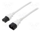 Cable; 3x14AWG; IEC C14 male,IEC C15 female; PVC; 1.8m; white; 15A LIAN DUNG