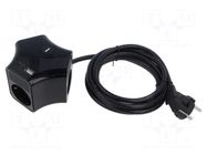 Extension lead; 3x1.5mm2; Schuko; Sockets: 5; PVC; black; 2m; 16A PLASTROL