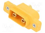 Socket; DC supply; XT90; male; PIN: 2; for cable; soldering; yellow AMASS