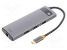 Hub USB; grey; Number of ports: 8; 0.15m; Enclos.mat: aluminium BASEUS