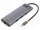 Hub USB; grey; Number of ports: 8; 0.18m; Enclos.mat: aluminium BASEUS