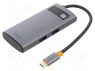 Hub USB; HDMI socket,USB A socket x2,USB C socket; grey; 0.18m BASEUS
