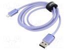 Cable; USB 2.0; Apple Lightning plug,USB A socket; 1.2m; violet BASEUS