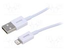 Cable; Apple Lightning plug,USB A plug; 0.25m; white; textile BASEUS