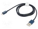Cable; Apple Lightning plug,USB A socket; 1m; blue; textile; 2.4A BASEUS