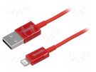 Cable; Apple Lightning plug,USB A plug; 1m; red; textile; 2.4A BASEUS