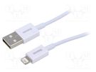 Cable; Apple Lightning plug,USB A plug; 2m; white; textile; 2.4A BASEUS