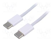 Cable; USB 2.0; USB C plug,both sides; nickel plated; 1m; white AKYGA