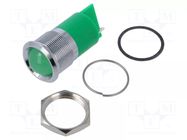 Indicator: LED; prominent; green; Ø22mm; IP67; Q22; brass; ØLED: 18mm APEM