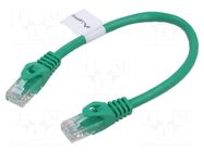 Patch cord; U/UTP; 6; stranded; CCA; PVC; green; 0.25m; 26AWG; 1pcs. LANBERG