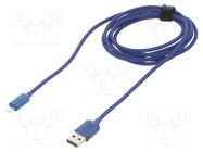 Cable; USB 2.0; Apple Lightning plug,USB A plug; 2m; blue; 2.4A BASEUS