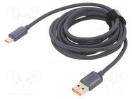 Cable; USB 2.0; USB A plug,USB C plug; 2m; black; textile; 100W BASEUS