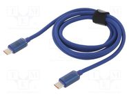 Cable; USB 2.0; USB C plug,both sides; 1.2m; blue; textile; 100W BASEUS