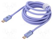 Cable; USB 2.0; USB C plug,both sides; 2m; violet; textile; 100W BASEUS