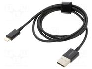 Cable; Apple Lightning plug,USB A plug; 1m; black; textile; 2.4A BASEUS