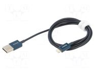 Cable; Apple Lightning plug,USB A plug; 1m; blue; textile; 2.4A BASEUS