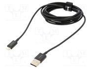 Cable; Apple Lightning plug,USB A plug; 2m; black; textile; 2.4A BASEUS