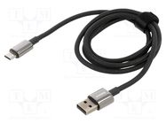 Cable; USB A plug,USB C plug; 1m; black; textile; 100W BASEUS