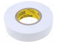 Tape: electrical insulating; W: 19mm; L: 20m; Thk: 0.19mm; white ANTICOR