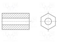 Spacer sleeve; hexagonal; PBT; L: 25mm; Øint: 2.95mm HARWIN
