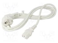 Cable; CEE 7/7 (E/F) plug angled,IEC C13 female; PVC; 2m; white Goobay