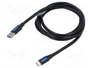 Cable; USB 3.0; USB A plug,USB C plug; nickel plated; 1.5m; black VENTION