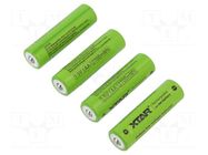 Re-battery: Li-Ion; AA; 1.5V; 1800mAh; Ø14.3x50.3mm; 4pcs. XTAR