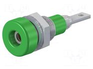 Connector: 2mm banana; socket; 10A; 23mm; green; soldered,on panel STÄUBLI